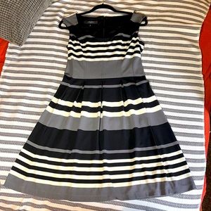 Nine West Stripped Pleated A-Line Dress